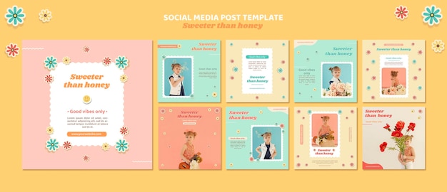 Coleção de postagens do Instagram para crianças com flores