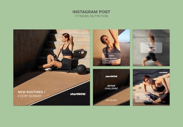 PSD coleção de postagens do instagram para fitness e nutrição