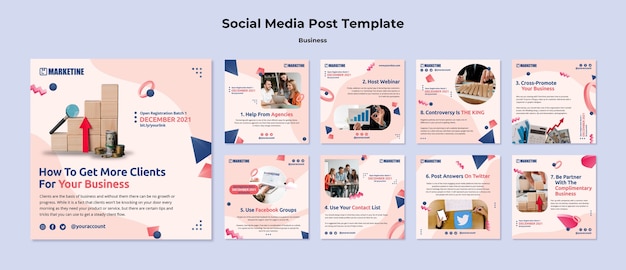 Coleção de postagens do instagram para negócios de marketing com formas geométricas