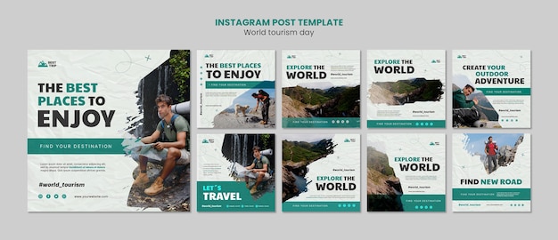 Coleção de postagens do instagram para o dia mundial do turismo