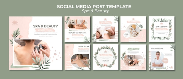 Coleção de postagens do Instagram para spa e terapia