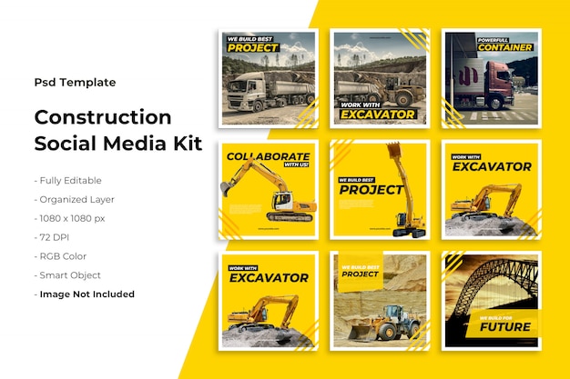 Coleção de postagens do Instagram sobre construção