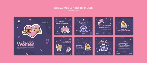 Coleção de postagens nas redes sociais para o Dia da Mulher