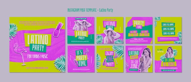 Coleção de postagens no instagram para uma festa com tema latino tropical