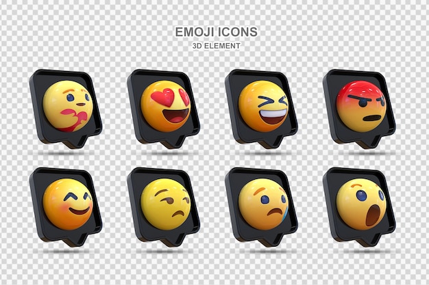 Coleção de reações em mídia social 3d de reações de emoji