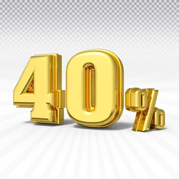Coleção de renderização 3D de 40% com estilo de cor ouro