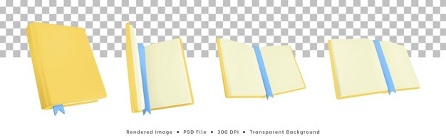 PSD coleção de renderização 3d de ícones de livros abertos para poses de livros fechados