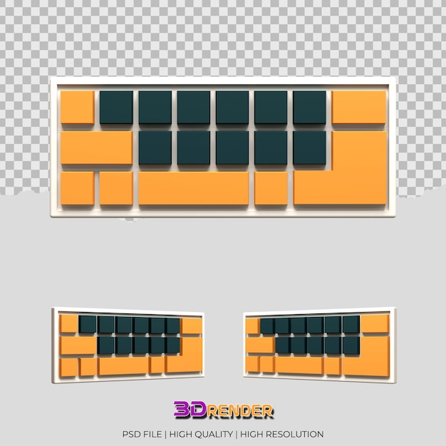 Coleção de renderizações 3d de três ângulos de ilustrações de teclado