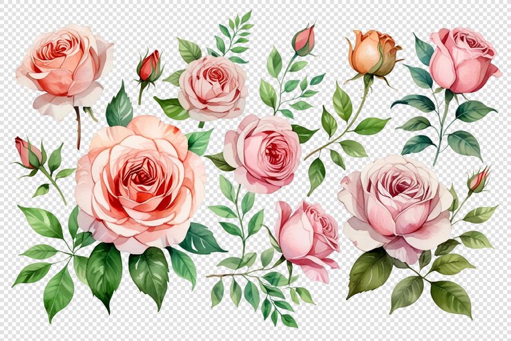 PSD coleção de rosas aquareladas