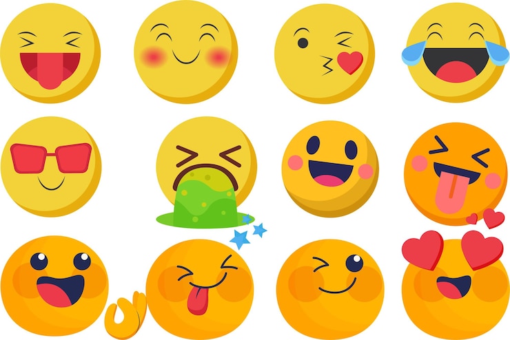 PSD coleção de rostos emoji coloridos que expressam várias emoções