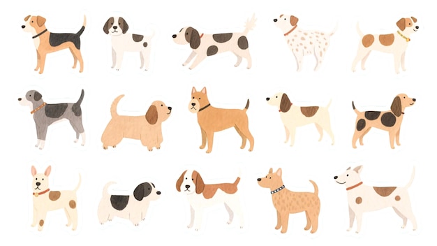 Coleção de várias raças de cachorro em estilo plano