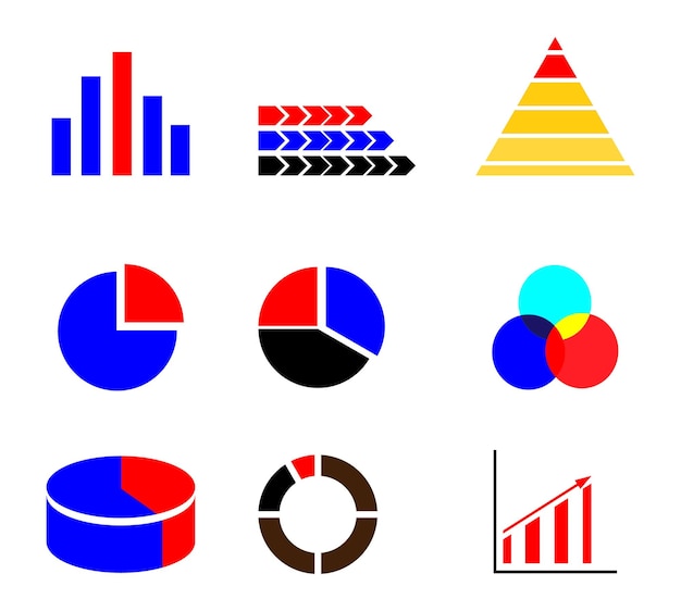 Coleção diversificada de gráficos e gráficos para representação de dados