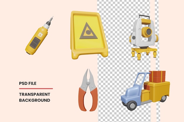 PSD coleção do dia do trabalho do ícone 3d renderizada isolada no fundo transparente