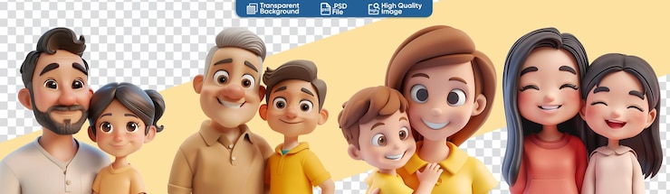 PSD coleção família pai mãe filho filha crianças em 3d