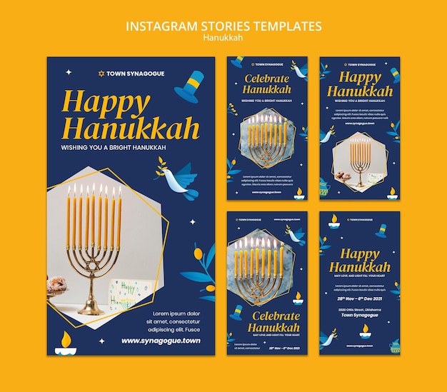 Coleção festiva de histórias de mídia social hanukkah