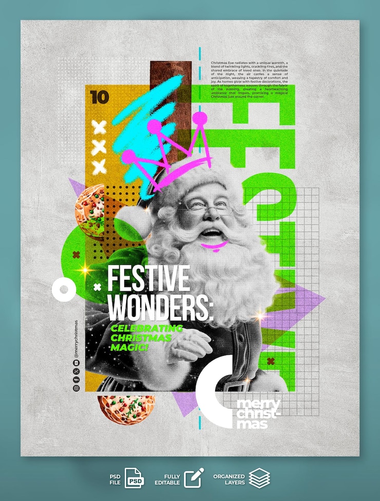 PSD coleção minimalista e criativa de designs de cartazes digitais de natal