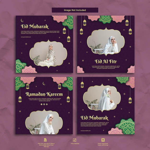 Coleção Ramadã Tema Roxo Instagram Post Design de Modelo Elegante