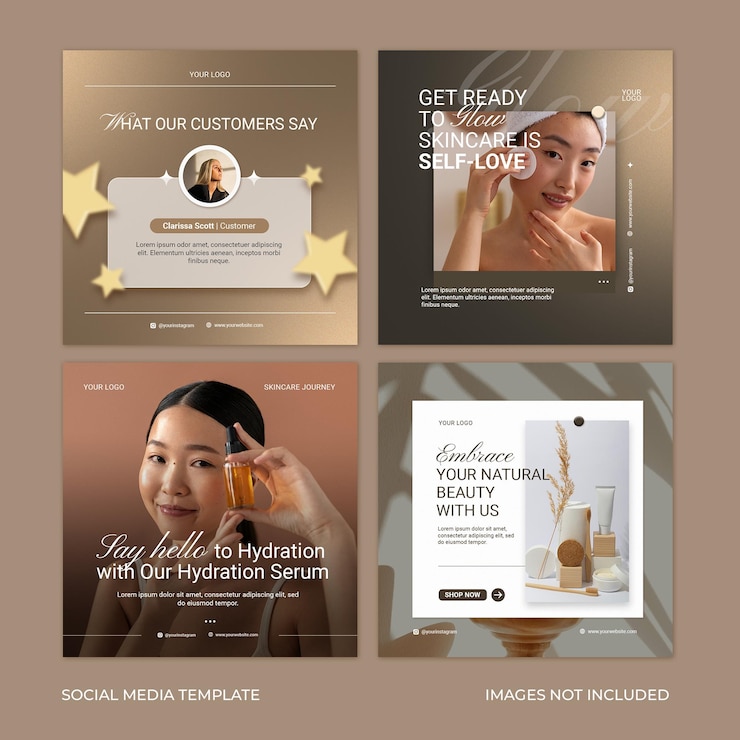 PSD colecção de postagens de instagram de produtos de beleza e cuidados com a pele