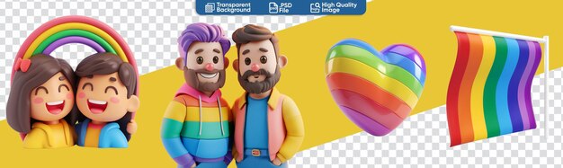 Colecção diversa de orgulho lgbt coração bandeira arco-íris casais 3d