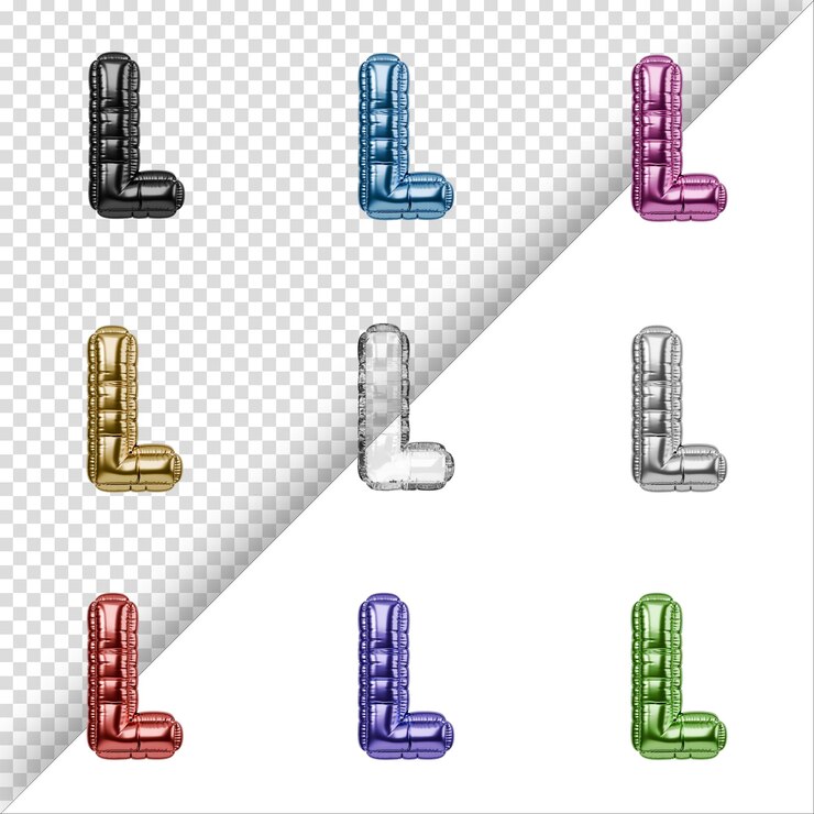 PSD colección 3d de archivos psd con alfabetos y números de globos de papel de aluminio de a a z y de 0 a 9
