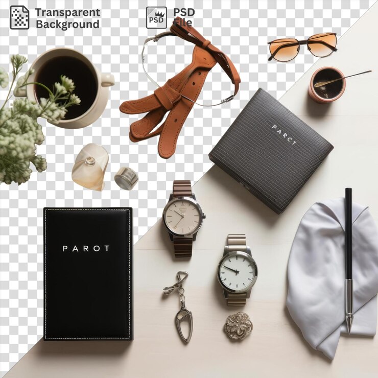 PSD colección de accesorios elegantes para hombres con fondo transparente para objeto de venta al por menor aislado