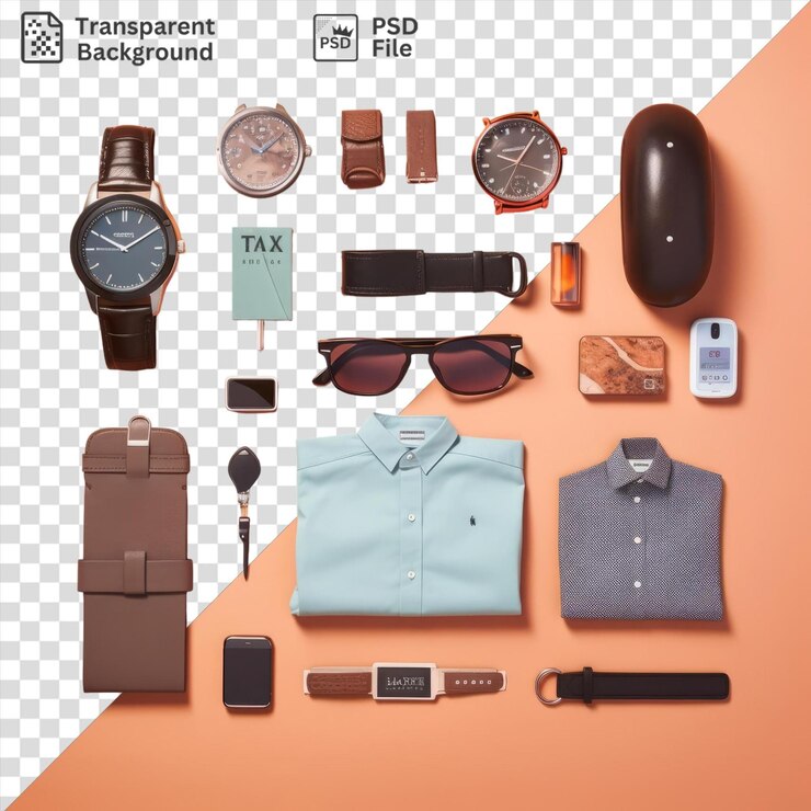 PSD colección de accesorios elegantes para hombres con fondo transparente para objeto de venta al por menor aislado