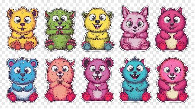 PSD una colección de animales de dibujos animados con diferentes colores