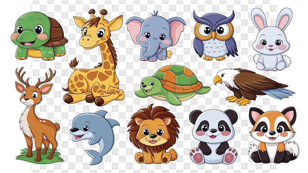 PSD una colección de animales de dibujos animados que incluyen una tortuga una tortuга una tortu ga y una tortu g
