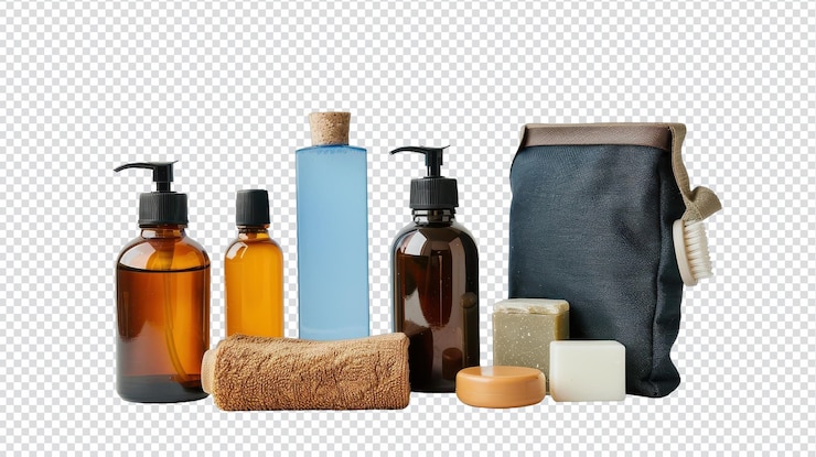 PSD colección de artículos de higiene travelsized aislados en fondo blanco para el cuidado personal