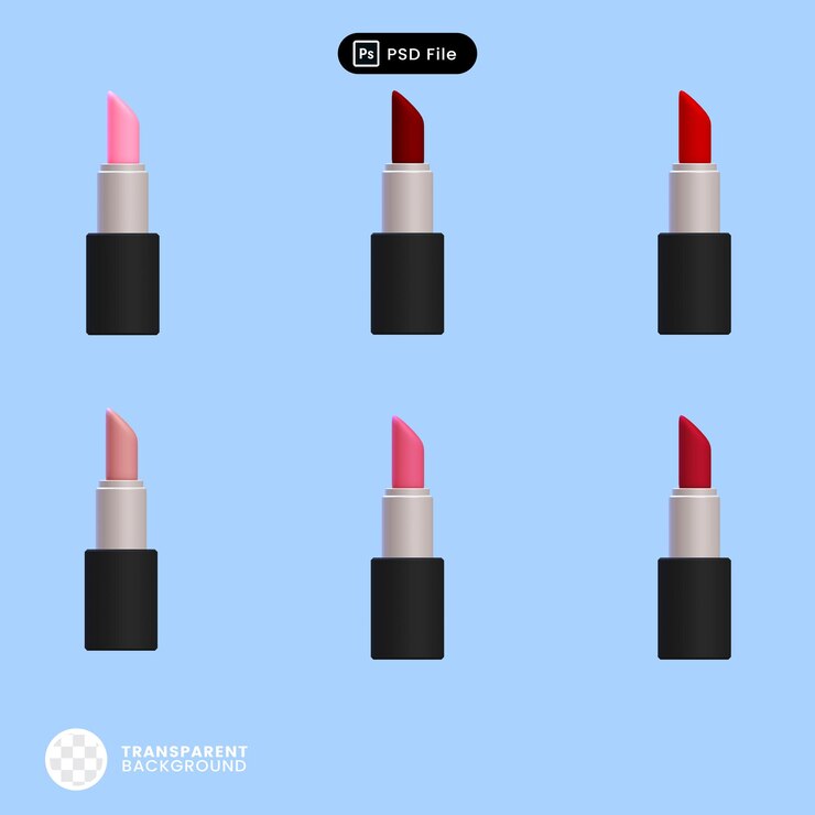 PSD una colección de barras de labios que están etiquetadas con la palabra transparencias.