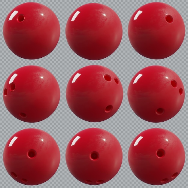 PSD colección de bolas de bolos rojas de renderizado 3d de 8 libras con alta resolución en muchas direcciones