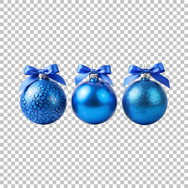 PSD colección de bolas de navidad azules con copos de nieve en un fondo transparente