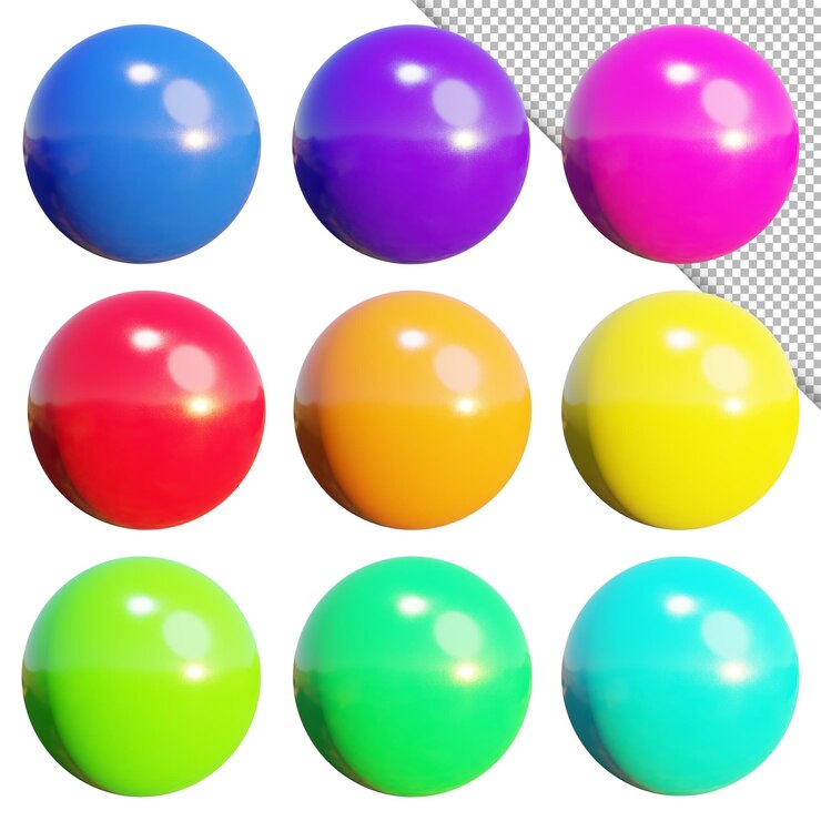 PSD una colección de bolas de plástico de colores con fondo transparente