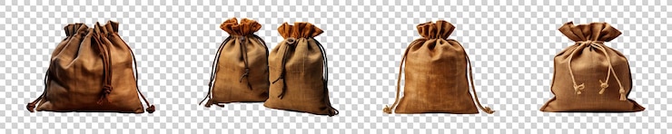 PSD colección de bolsas de yute artesanales aisladas sobre un fondo transparente