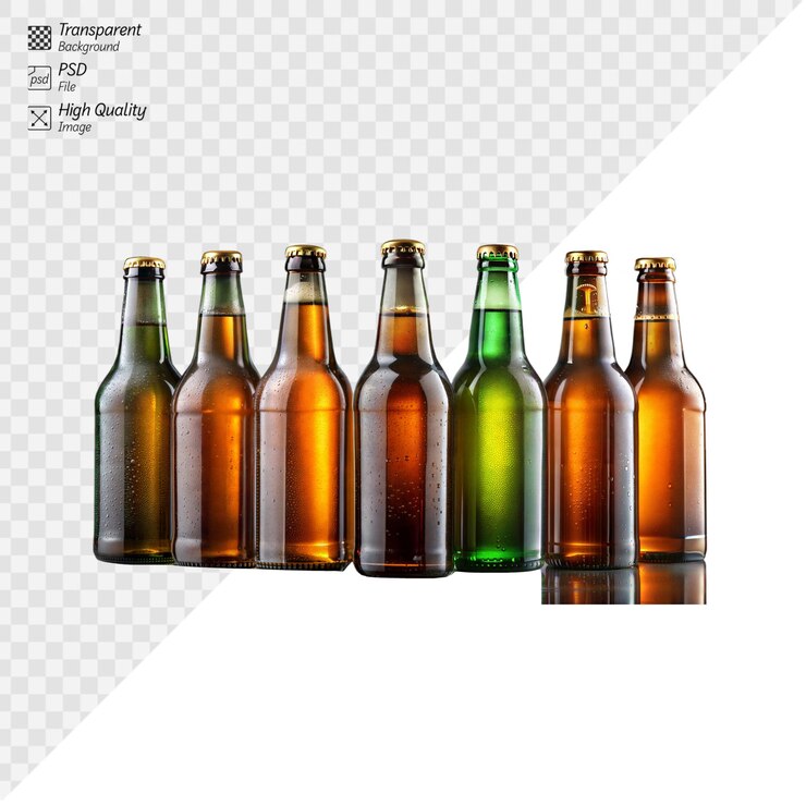 PSD colección de botellas de cerveza frías con condensación en ellas