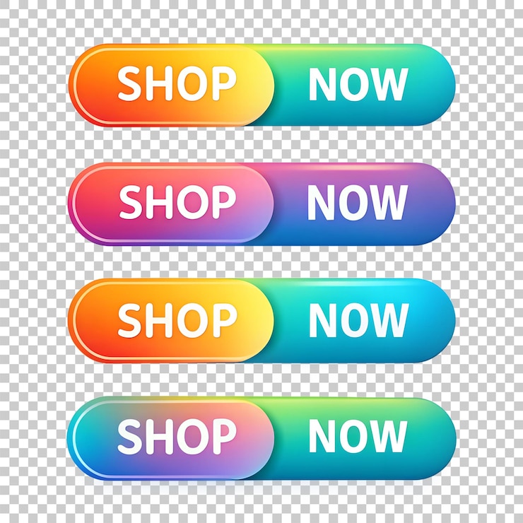 PSD colección de botones de tienda ahora fondo transparente aislado