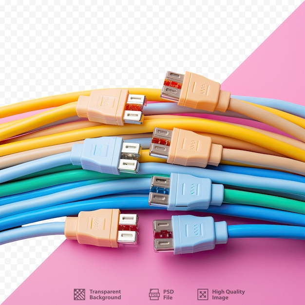 PSD una colección de cables de colores con un cuadro azul en la parte inferior.