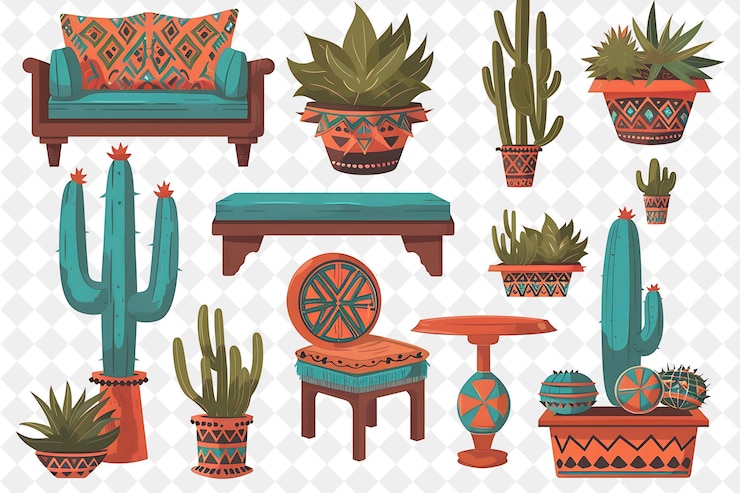 PSD una colección de cactus y plantas en maceta