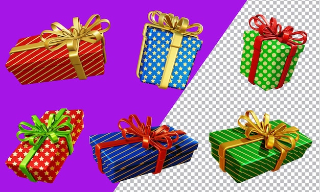 Colección de caja de regalo de navidad representación 3d
