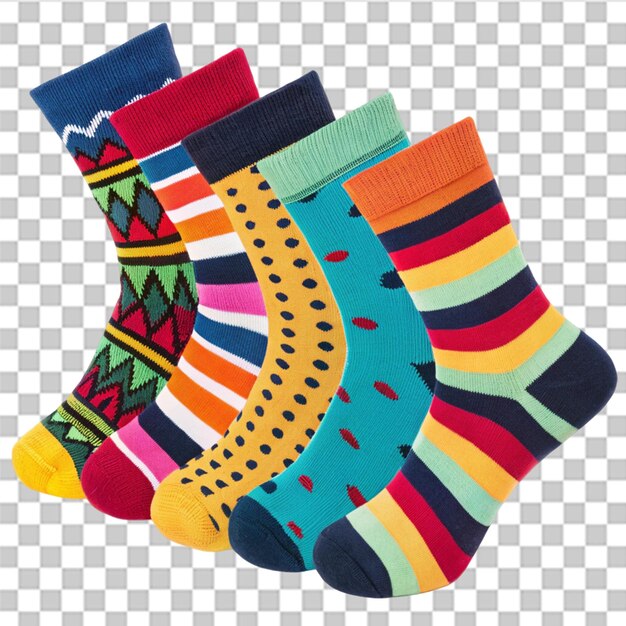 Colección de calcetines coloridos aislados sobre un fondo transparente
