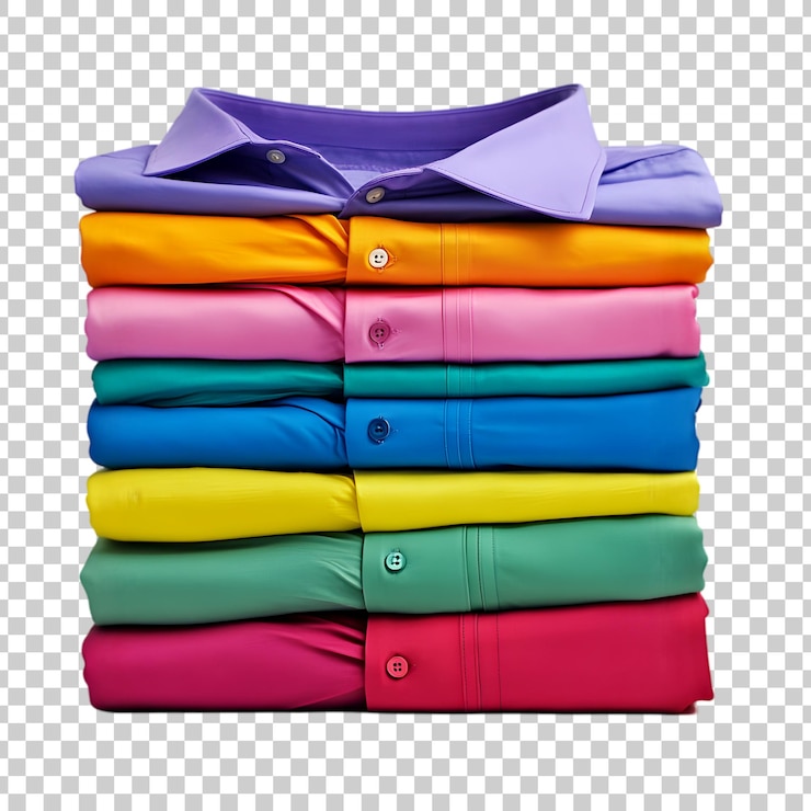 PSD una colección de camisas coloridas aisladas en un fondo transparente
