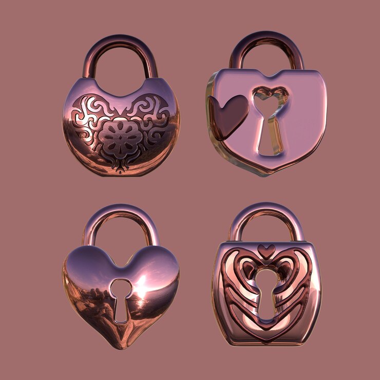 PSD colección de candados de hierro metálico bronce rosa modelo 3d