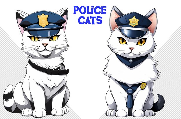 PSD colección de cliparts de gatos policiales para sus diseños