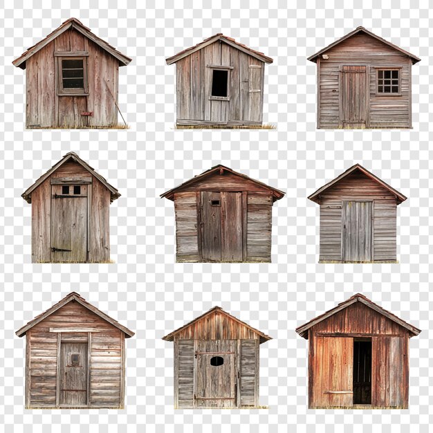 Colección de cobertizos de madera rústicos