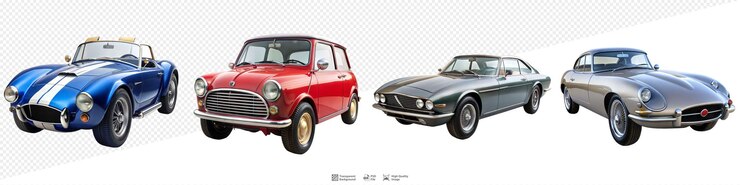 PSD colección de coches antiguos clásicos en varios colores