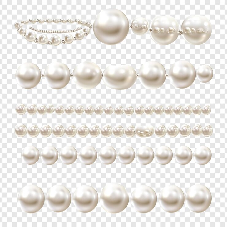 PSD una colección de collares de perlas de plata en un fondo transparente