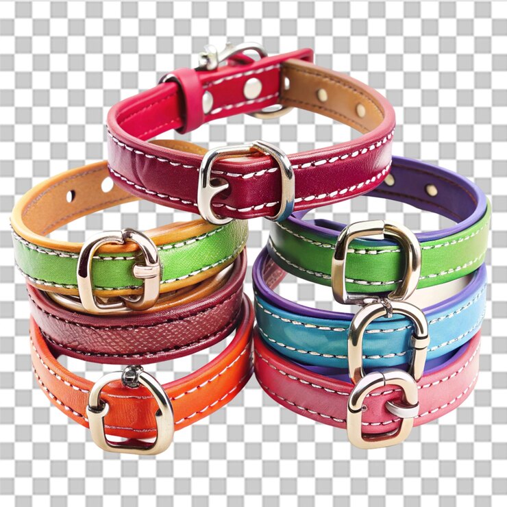 PSD colección de collares para perros o gatos aislados en blanco