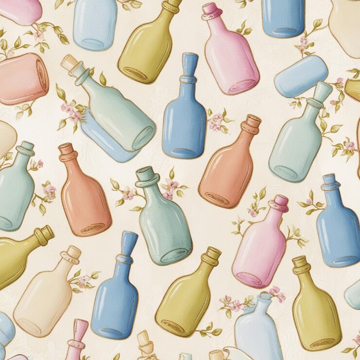 PSD una colección colorida de botellas con botellas de diferentes colores