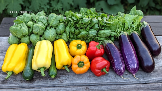 Colección colorida de verduras frescas pimientos calabacín berenjena y lechuga