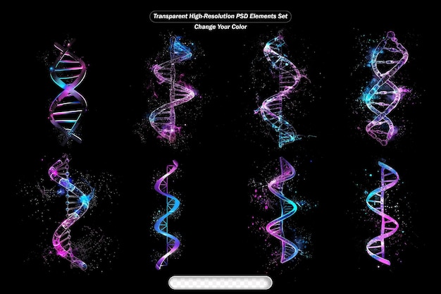 Colección de coloridos diseños de cadenas de ADN transparentes para proyectos digitales